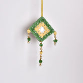 Handcrafted pompom hanging decor with premium quality pompoms and beads, showcasing positivity and happiness for festive home or outdoor wall art